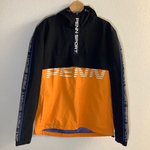 Penn Sport Windbreaker Orange / Black Hooded Jacket Size M